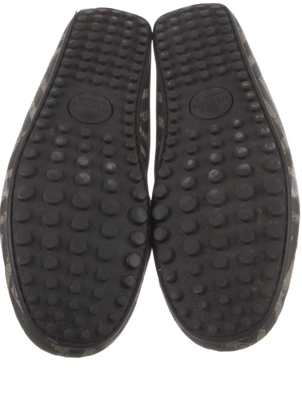 Gucci Black and Gray Patterned Canvas Penny Loafers